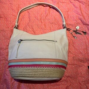 The Sak Cream and Pink Hobo Bag with Curved Strap